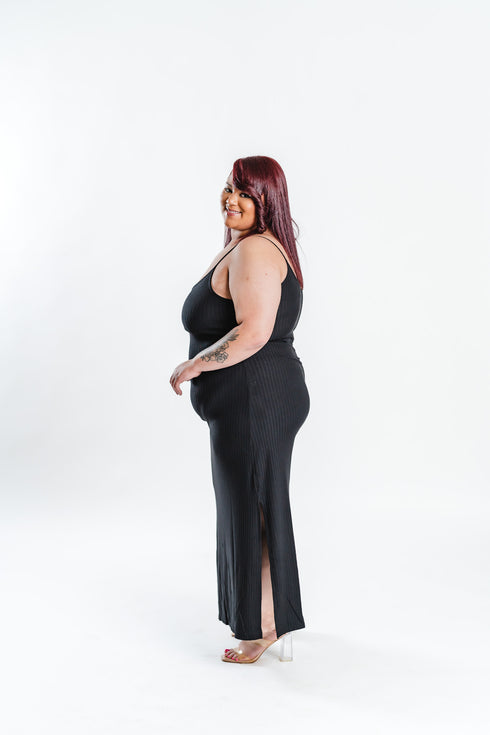 Black Ribbed Maxi Dress | Plus Size